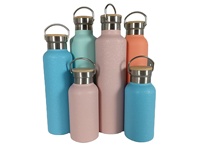 Bouteille isotherme en acier inoxydable à double paroi avec couvercle en bambou - Performance thermique de 12 à 24 heures - Sans BPA - Idéale pour les voyages