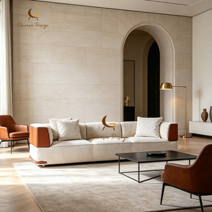 Meubles de luxe modernes, canapé 4 places confortable, design modulaire personnalisé, villa, cuir véritable, éponge, tissu carré - Product Image 1
