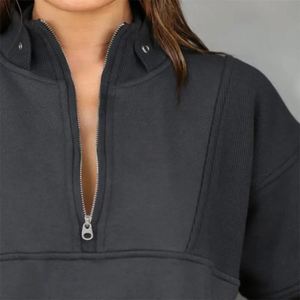 Pull molletonné pour femme à manches longues, coupe ample, style Hip Hop, en molleton bouclette beige uni, avec broderie printanière et col montant - Product Image 3