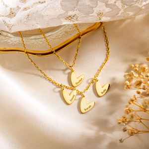 قلادة على شكل قلب محفور باسم العائلة ، سلسلة رابطة الأم والابنة ، قلادة اسم شخصية - Product Image 3