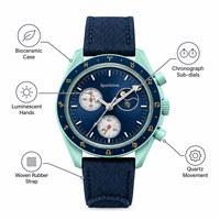 Montre Chronographe à Quartz en Biocéramique, Boîtier Rond, Bracelet Tressé, Phase de Lune, Analogique, pour Affaires et Sport