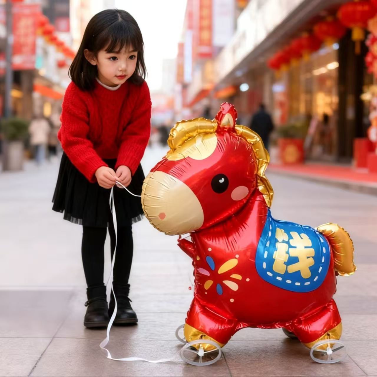 Cavallino cavalcabile di Capodanno con ruote [Rosso]