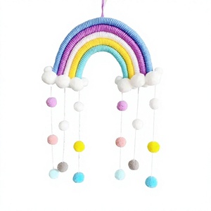 8 pièces de décoration murale bohème en coton arc-en-ciel avec pompons, décoration de chambre d'enfant - Product Image 4