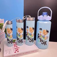 Ensemble de 4 bouteilles d'eau de 3000m Kawaii Vase Straw Cup Tumbler Gym Children Cartoon Cup with Bears Plastic for Shakes