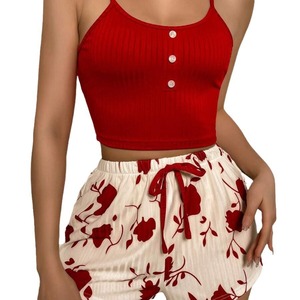 Nuevo conjunto de pijama casual con estampado de corazones de cinco colores, estilo europeo y americano, conjunto de ropa de dormir para mujer, venta al por mayor. - Product Image 5
