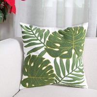 Housse de coussin décorative 100% coton, broderie feuilles vertes tropicales, pour canapé, salon, décoration intérieure NLS-Cotton