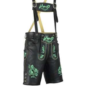 Lederhosen bavarois pour hommes, pantalon d'Oktoberfest brodé en cuir véritable noir, tailles européennes 46-62, en stock - Product Image 1