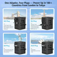Adaptateur de voyage international tout-en-un 20W, prise universelle 10A avec ports USB et Type-C pour les États-Unis, le Royaume-Uni, l'UE et l'Australie