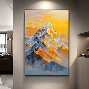 Hand Painted Oil <b>Painting</b> Golden Mountains Abstract Art Metal <b>Frame</b> 3D Visual Effect <b>For</b> Entryway Living Room Decor - Product Image 3