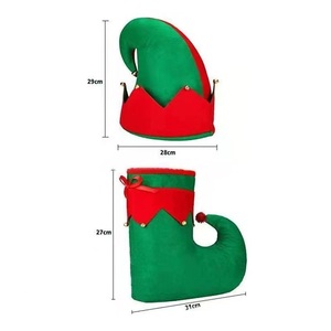 Décorations de noël feutre elfe bottes chaussures chapeau ensemble vacances fête noël Costume scène elfes Halloween Cosplay jouer chaussures - Product Image 4