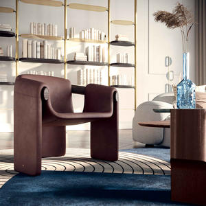 Fauteuil de Salon Moderne en Cuir avec Structure en Bois, Chaise de Loisirs et de Salle à Manger pour Hôtel, Chambre, Salle à Manger et Salon - Product Image 4