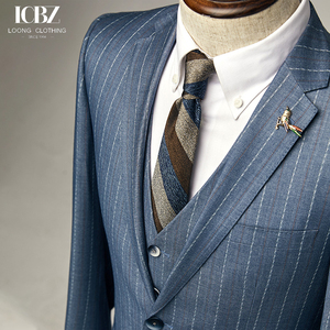 <span class=keywords><strong>Costume</strong></span> pour Homme Business Décontracté ou Habillé <span class=keywords><strong>Rayé</strong></span> <span class=keywords><strong>Bleu</strong></span> Élégant Coupe Ajustée Tendance pour Mariage et Cérémonie - Product Image 3