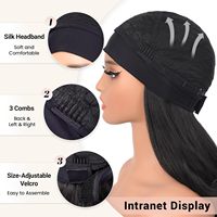 Perruque Bandeau Synthétique Longue Ondulée Transparente Réglable Noire Effet Body Wave Sans Colle Installation Facile Résistante à la Chaleur Pour Fêtes et Usage Quotidien