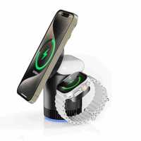 Chargeur sans fil magnétique portable 3 en 1 15W, station de charge sans fil pliable pour téléphone portable, montre, AirPods