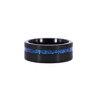 THX Schmuck Herrenring aus schwarzem Wolframkarbid mit 8mm natürlichem blauem Opal-Einlage im Kanalset, von Drittanbietern zertifiziert, Casual/Sportlich