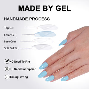 Vente en gros très demandée : 32 faux <span class=keywords><strong>ongles</strong></span> courts en amande, faits à la main, en gel, couleur unie, paillettes fines Aurora, amovibles, couvrant entièrement l'ongle - Product Image 4