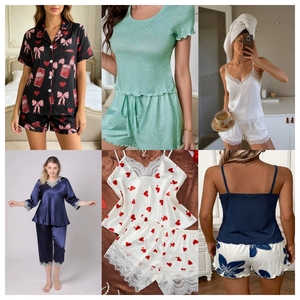 Conjunto de Pijama de Algodón para Mujer, Manga Corta, Dos Piezas, con Botones, Estampado de Lunares, Ropa de Dormir de Verano, Suave y Cómoda - Product Image 5