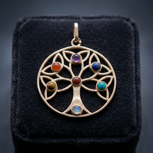 Colgante de piedras preciosas de la vida del árbol de 7 Chakras de diseño único, joyería de latón de moda con incrustaciones de ajuste de bisel - Product Image 3