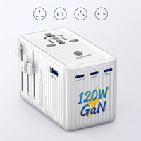 Adaptateur de Voyage Universel 120W GaN à Charge Rapide avec Ports USB-C Multiples, Convertisseur de Prise Universel UE vers UK pour Ordinateurs Portables