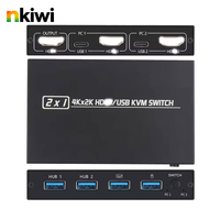 NKIWI 2X1 HDMI-Kompatibel dengan 3D KVM Switch 4K 30Hz 4 Port USB2.0 Logam Satu Tombol untuk 2 PC Berbagi Monitor Keyboard Mouse