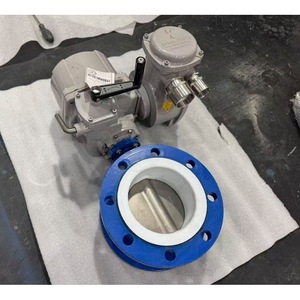 Vanne papillon D941F46-16C DN200, doublée de fluoropolymère, résistante à la corrosion, à fermeture rapide, avec actionneur à turbine - Product Image 1