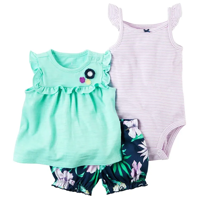 Hoge Kwaliteit T-Shirt + Broek + Mouwloze Romper 3 Stuks Baby Jongens En Meisjes Doeken Set Voor De Zomer 6-24 Maanden