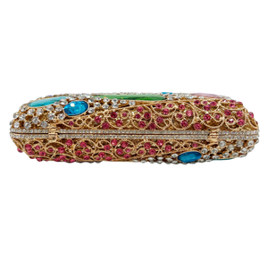 Bolso de mano de cristal iridiscente dorado y blanco, bolso de noche de mosaico perlado para mujer. Monedero artesanal personalizado OEM - Product Image 5