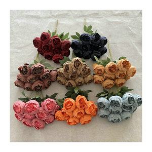 10 peças de tecido escovado com padrões redondos peônia genuína seda peônia buquês de flores, peônia artificial realista - Product Image 5