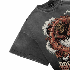 T-shirts pour hommes en coton respirant, style vintage délavé à l'acide, avec imprimé graphique steampunk, pour l'été, de haute qualité, coupe oversize - Product Image 4