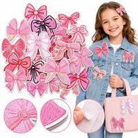 Viele Coquette-Stickerei-Aufnäher mit rosa Schleifenband, mädchenhaft, für Buchliebhaberinnen, Buchclub-Ästhetik, zum Aufbügeln oder Aufnähen