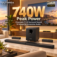 Barre de son Dolby Atmos 7.1.4 pour home cinéma, 740W avec caisson de basses de 8 pouces et enceintes arrière sans fil