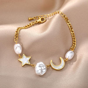 Moda estrella Luna perla pulsera de acero inoxidable oro pulsera para mujer Uionen 499 - Product Image 3