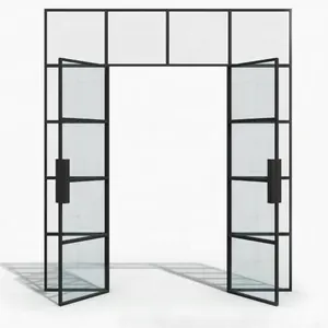 Ticari modern stil çift kapılı çelik fransız salıncak giriş cam kapi ızgara tasarımı ile