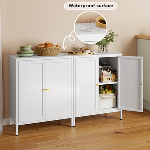 ארון אחסון לבן רב-מפלסי בסלון עמיד בפני אבק ואחסון ארון תצוגה עם דלת כפולה - Product Image 1