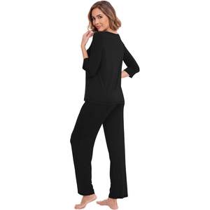 Ensemble de pyjama pour femmes en viscose de bambou, manches 3/4, col rond, pantalon de détente, tailles S-XXL - Product Image 3
