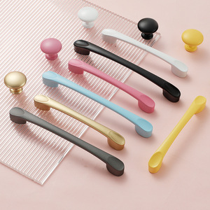 Modern Aluminum Alloy Drawer Handle Bar Single Hole Easy Installation For Cabinet Door Furniture <b>Knob</b> Blue Yellow Pink <b>Black</b> - Product Image 1