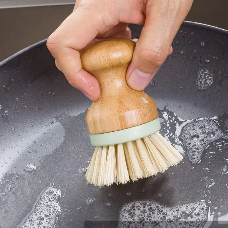 Japanese-style Pure Solid Wood Round Head Flexible Pot Brush Stove Dishwashing Brush Creative Pot Cleaning Kitchen Brush