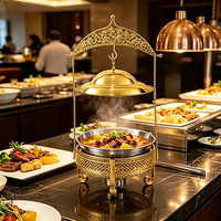 Chauffe-plat de buffet FLEYGold en acier inoxydable avec brûleur à alcool et couvercle en dôme suspendu pour hôtels, banquets et restaurants
