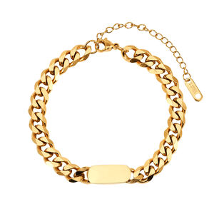 STCB05 Joyería Hip Hop, Bisutería de Acero Inoxidable, Barra Lisa Dorada, Cadena <span class=keywords><strong>Cubana</strong></span>, Pulsera de Eslabones Cubanos - Product Image 1