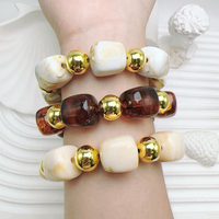 Bracelet en perles acryliques marron élastique fait main CH-LAT1111 – Bijoux en gros