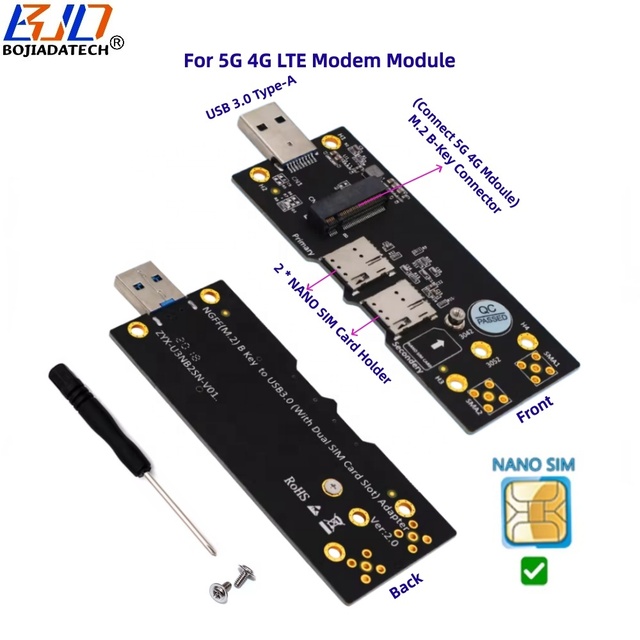 Factory Direct Sale USB 3.0 Type-A to M.2 NGFF B-Key Wireless Adapter Dual 2 NANO SIM Card Holder for 5G 4G LTE Module Modem