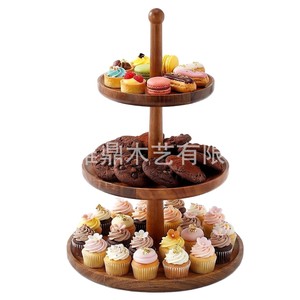 Wooden <b>3</b> <b>Tier</b> Dessert <b>Stand</b> Round Rotating Party Snack Platter For <b>Cake</b> Cupcake Display - Product Image 4
