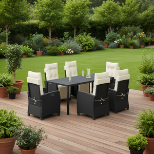 Set da Pranzo da Giardino in Rattan Bianco Crema e Nero per 6 Persone, Arredamento da Esterno Resistente alle Intemperie dal Design Contemporaneo - Product Image 2