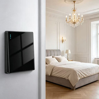 Prise murale industrielle de luxe en verre trempé noir, 4 prises électriques UK 13A, avec USB Type-C universel 18W