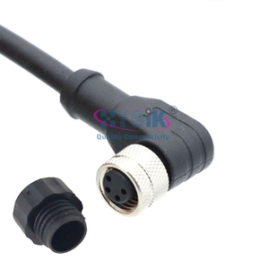 Kabel Solder Sudut Kanan M8 Female Tahan Air Ujung Tunggal 4 Pin - Product Image 2