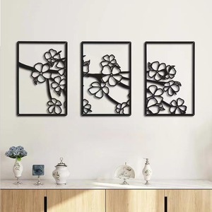 Personnalisé fer métal tenture murale stéréoscopique 3D Art déco sculpté au laser fleur de prunier femme Design décoratif fenêtre armoire autocollant - Product Image 4