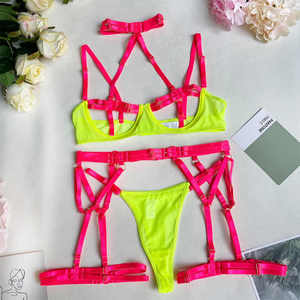 Lingerie sexy pour femme mature, style <span class=keywords><strong>japonais</strong></span>, bicolore, à bretelles, ajourée - Product Image 3
