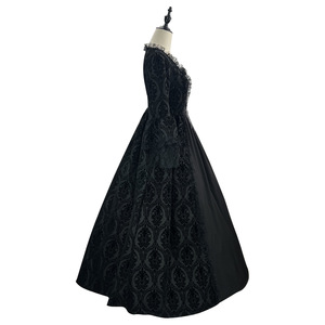 Zixiao Medieval Dress Black Flocked Lace Patchwork Long Sleeve Courtly Retro European Style Women Adult Spring 2024 - Product Image 2