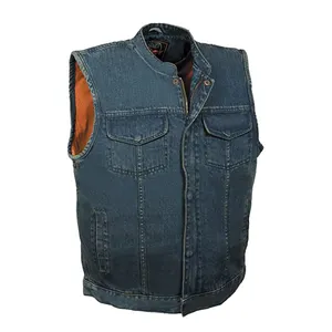 Fabriek Groothandel Trendy Street Motorfiets Lederen Vest Nieuw Design Fleece Denim Vest Mouwloos Vest Voor Mannen