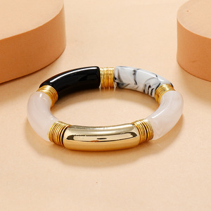 Pulsera de moda ecológica, brazalete de resina de mármol de colores de estilo bohemio con cuentas de tubo espaciador y tubo curvo acrílico, venta al por mayor - Product Image 4
